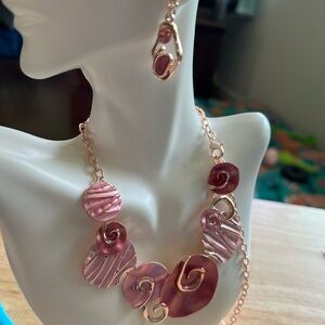 Elegant Pink Swirl Necklace and Earring Set